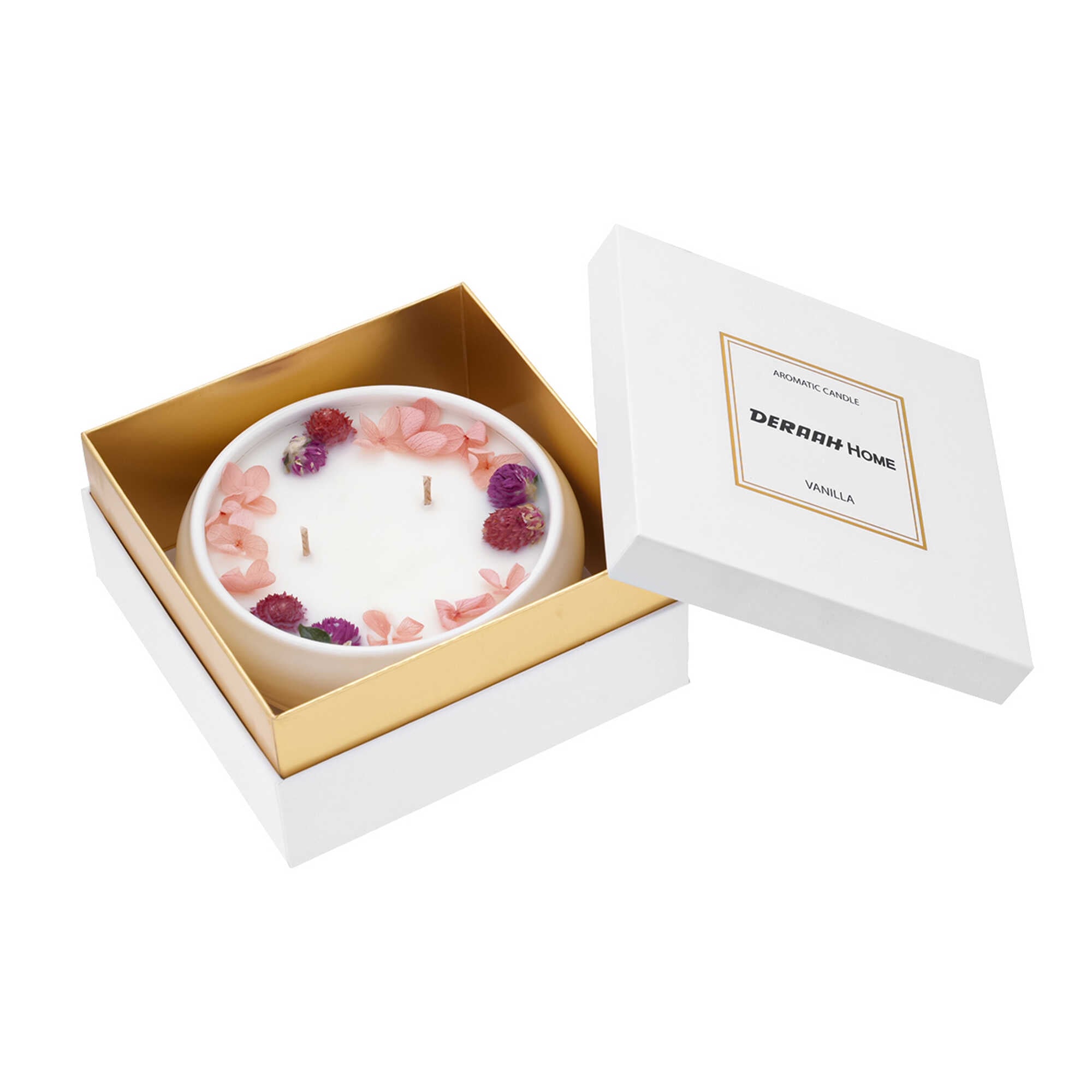 Ceramic scented candle 155 grams with dried roses 2 wicks