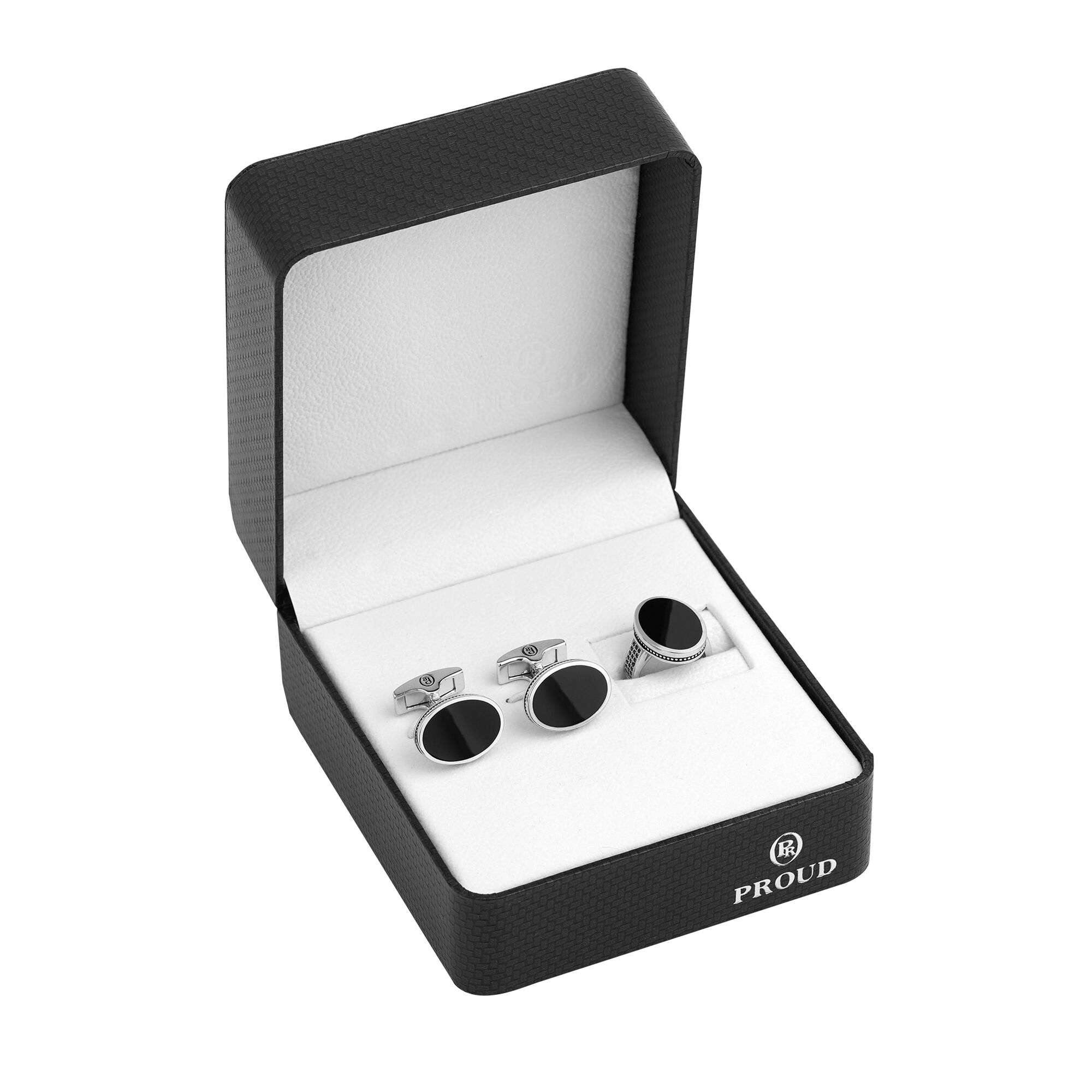set of a silver ring and a cufflink,proud
