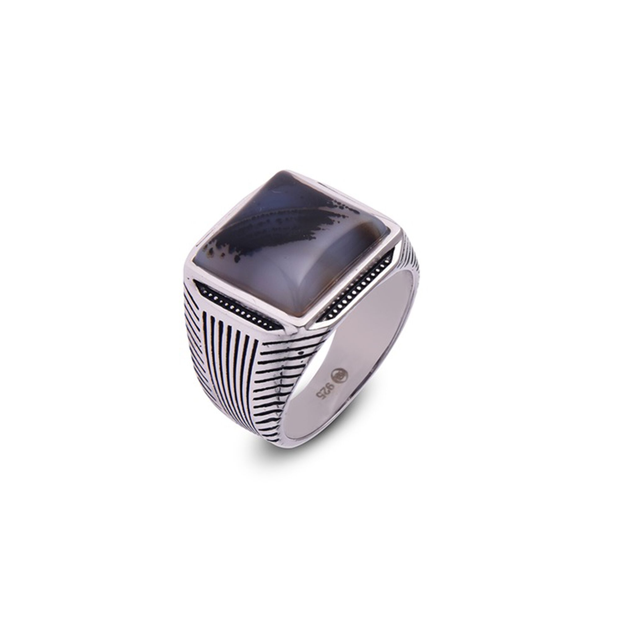RA4253-7 JS-19 agate silver ring + box