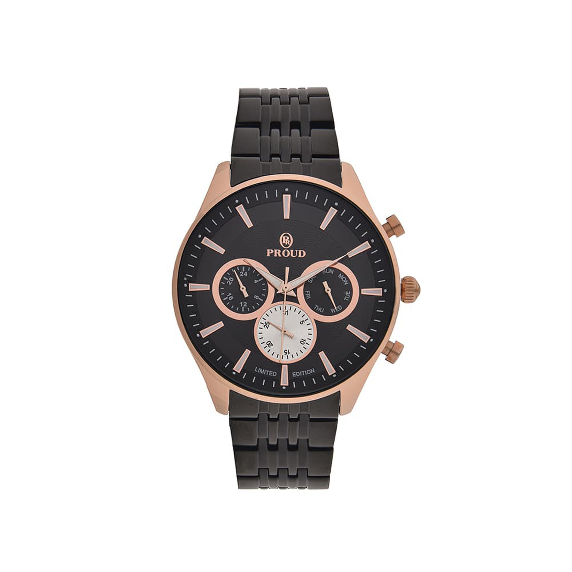 Men's Proud Steel Rose Gold and Black Watch-S15376S