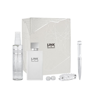 طقم عطور مع اكسسوار رجالي لينك ابيض