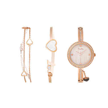 طقم بابيون ساعة و اسورتين روز جولد 