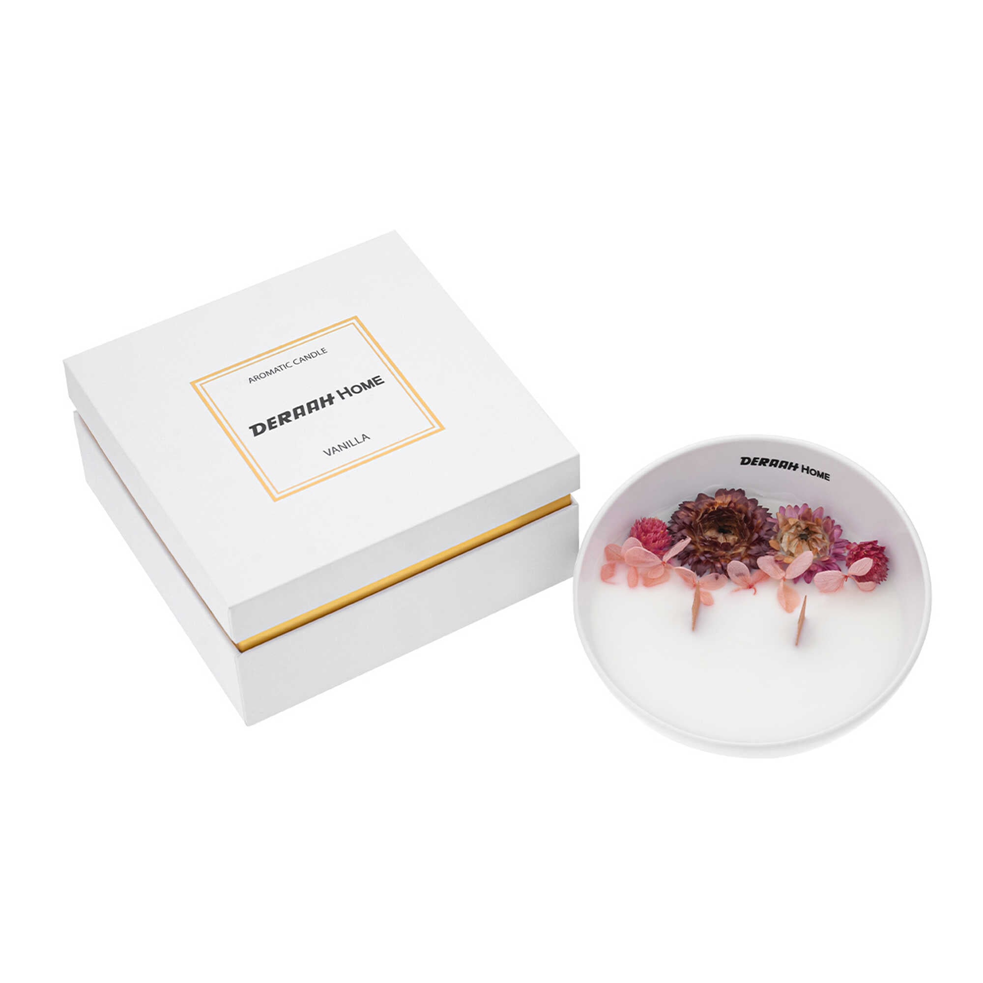 Ceramic scented candle 98 grams with dried roses and 2 wood wicks