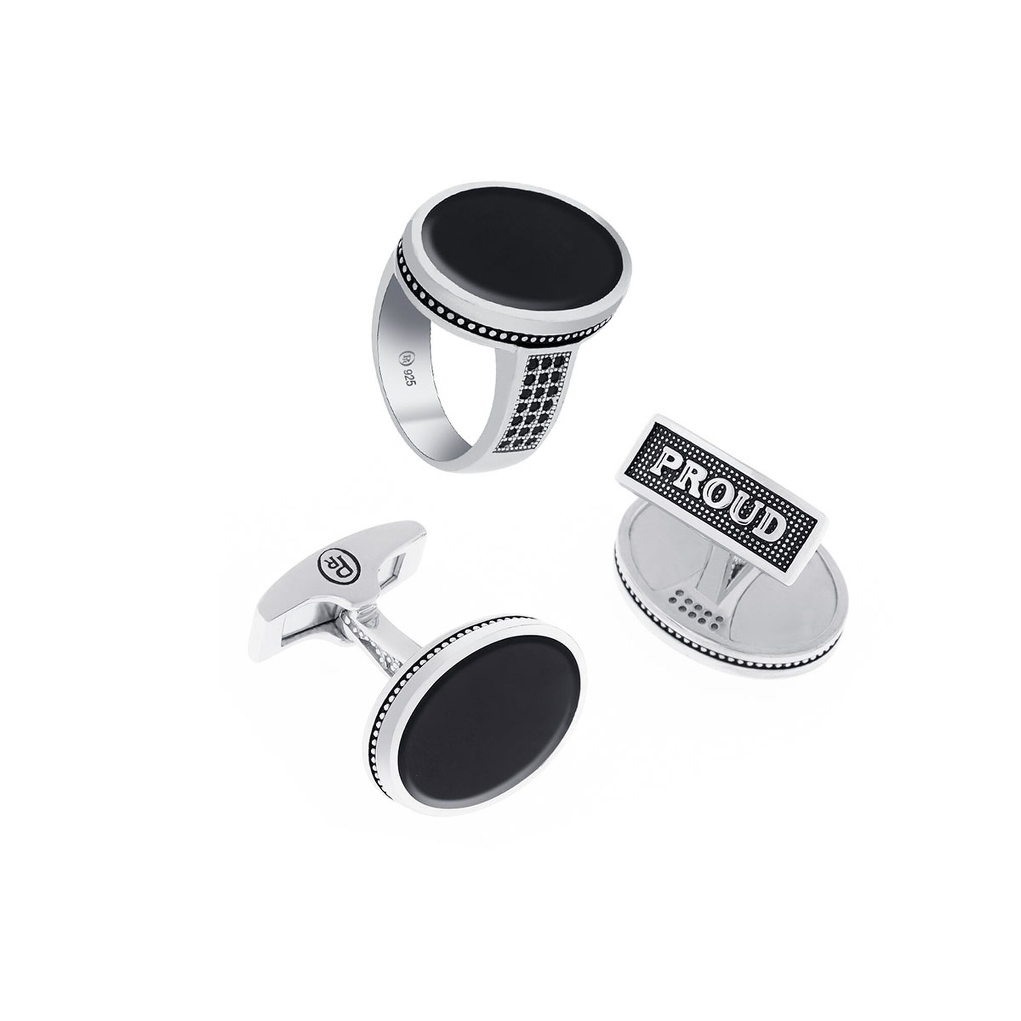 set of a silver ring and a cufflink,proud