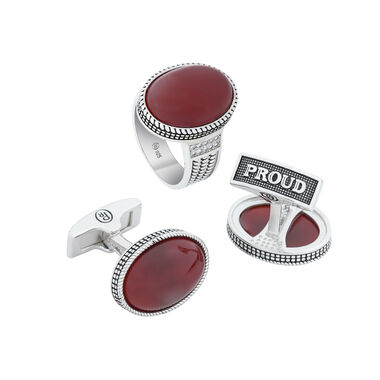 Box + R4357-C62-6-23 Silver Ring and Cufflinks Set