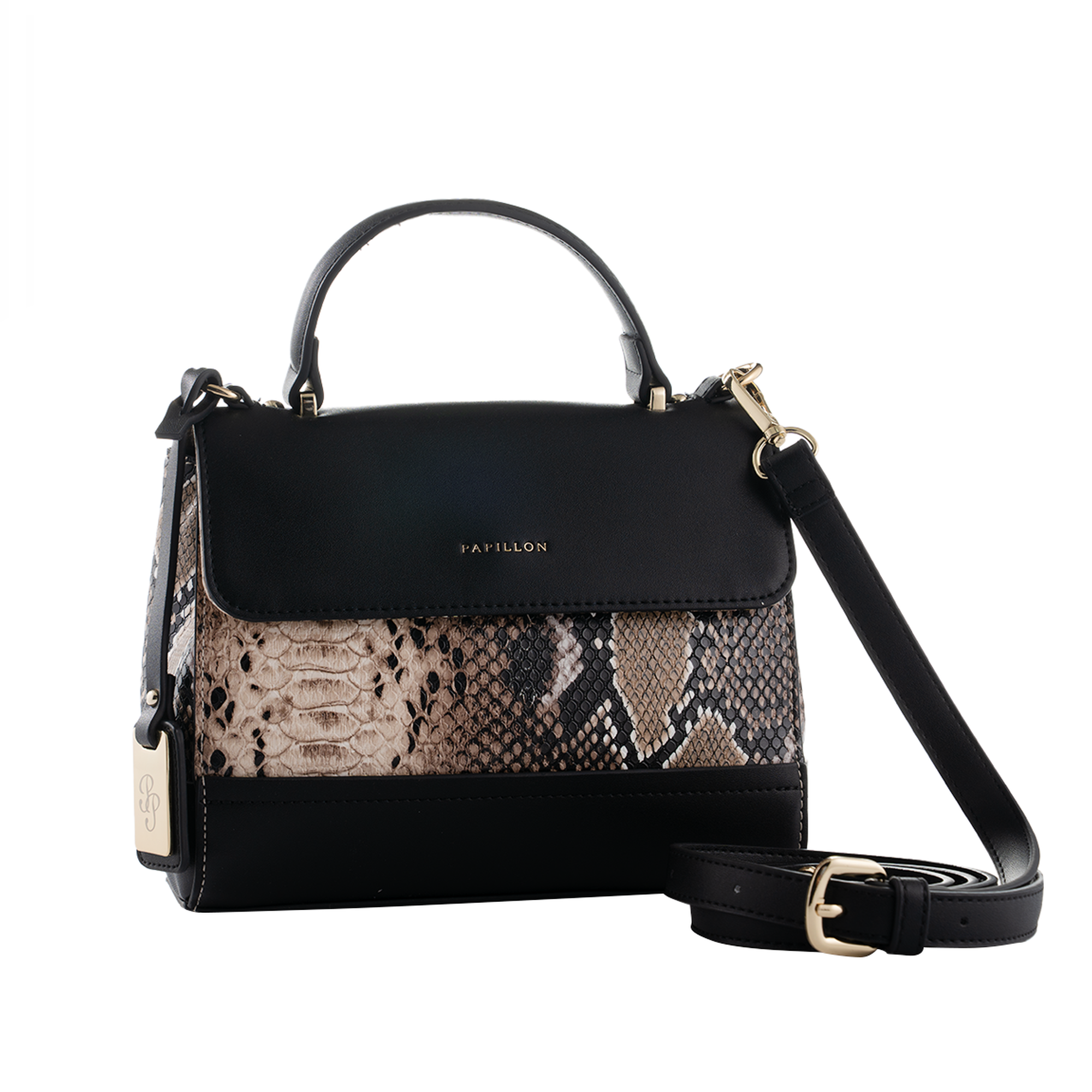 Papillion Black & Beige snake pattern Women's Handbag