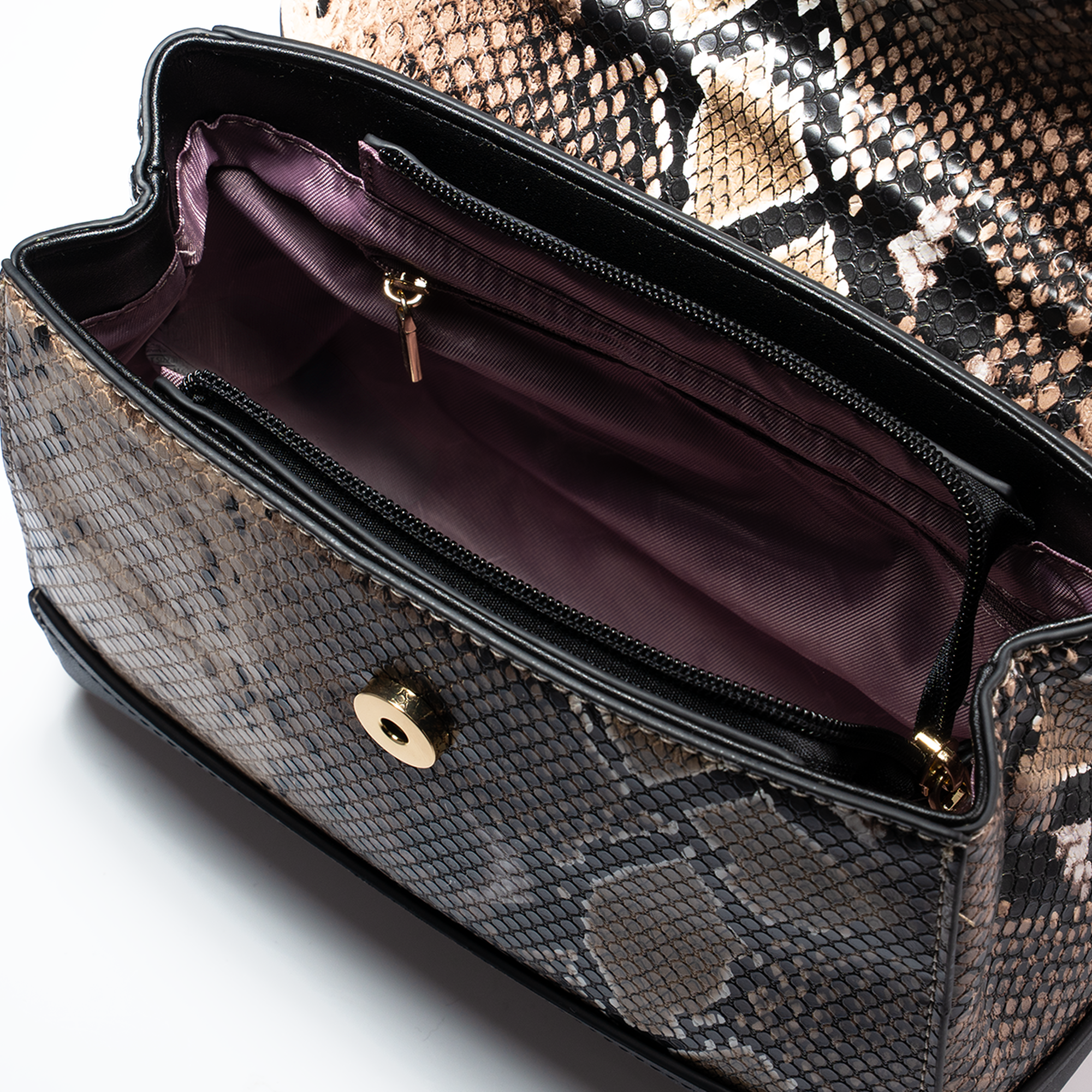 Papillion Black & Beige snake pattern Women's Handbag