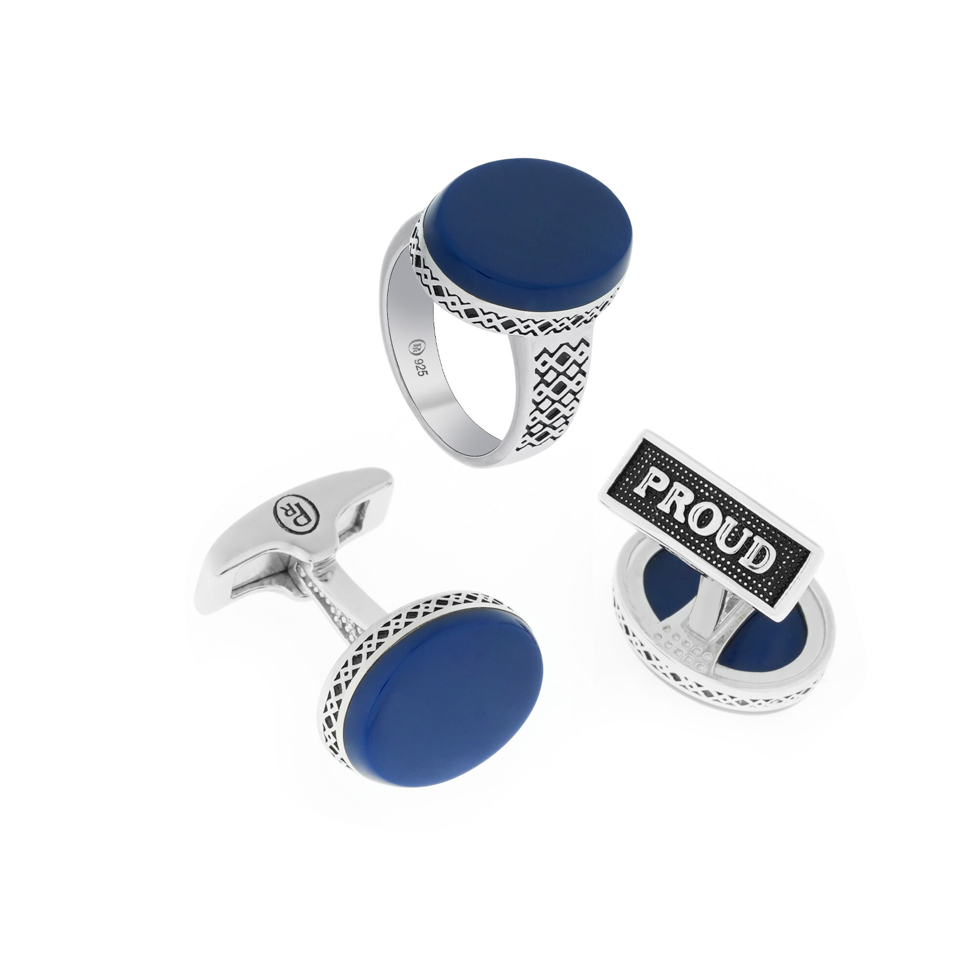 set of a silver ring and a cufflink,proud