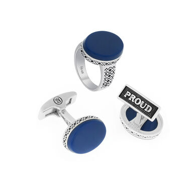 set of a silver ring and a cufflink,proud