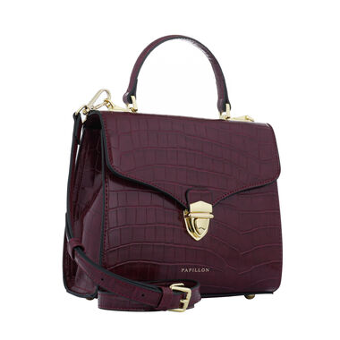 Burgundy crocodile-embossed bow bag P23032B-S