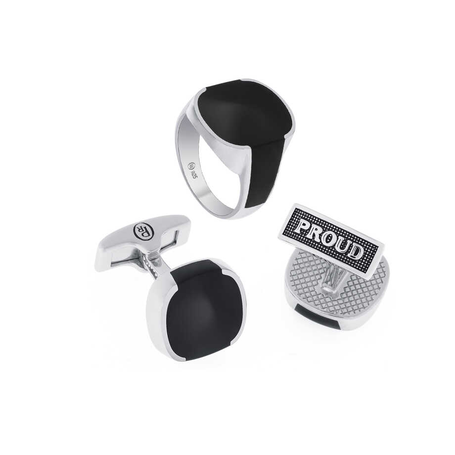 set of a silver ring and a cufflink,proud