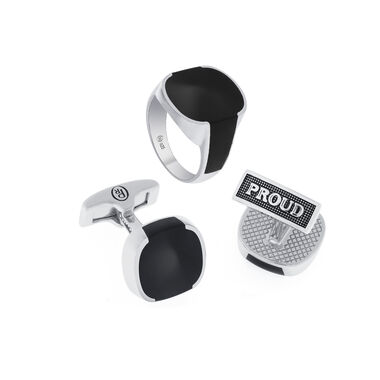 set of a silver ring and a cufflink,proud