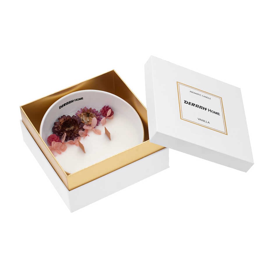 Ceramic scented candle 98 grams with dried roses and 2 wood wicks