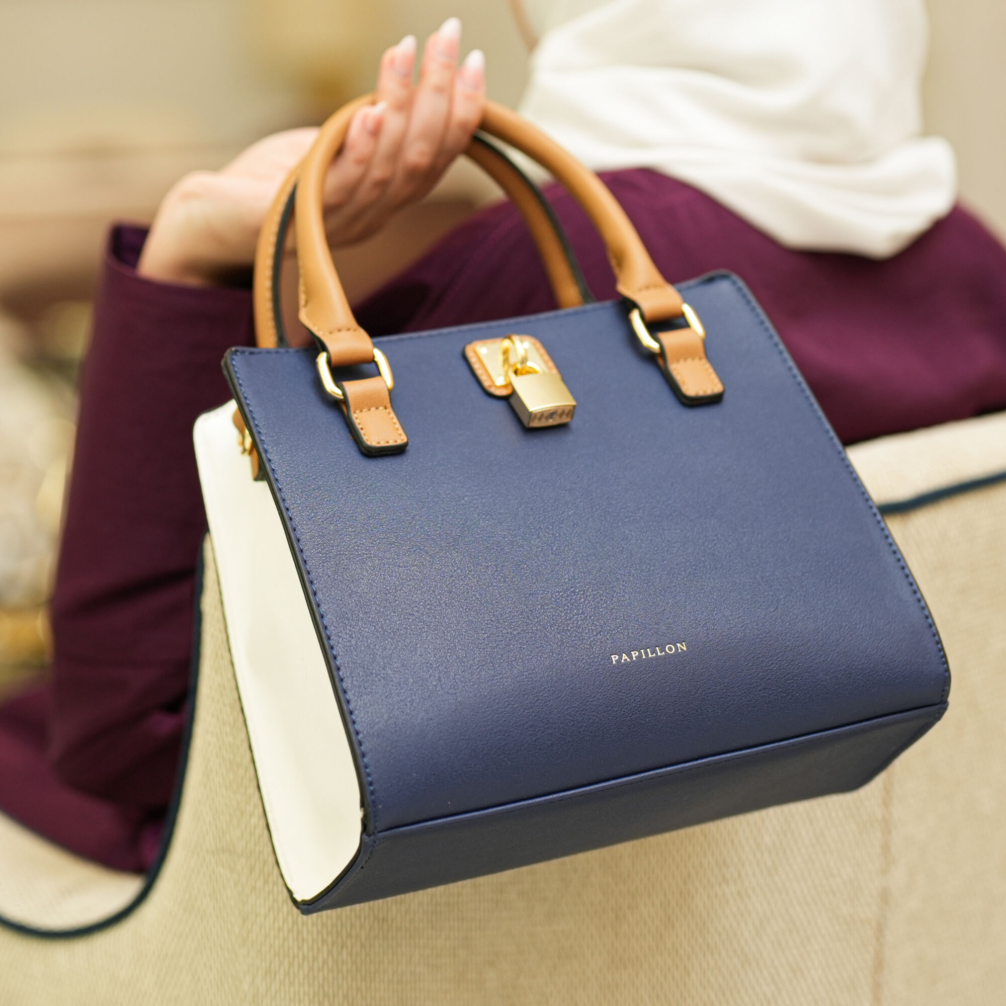 Papillon Handbag Blue and Beige- Women’s bags - NOR-84298