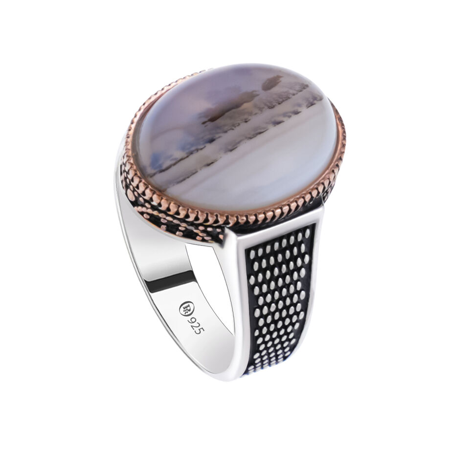 Proud silver agate ring S-14883A-8 YL-19 + box