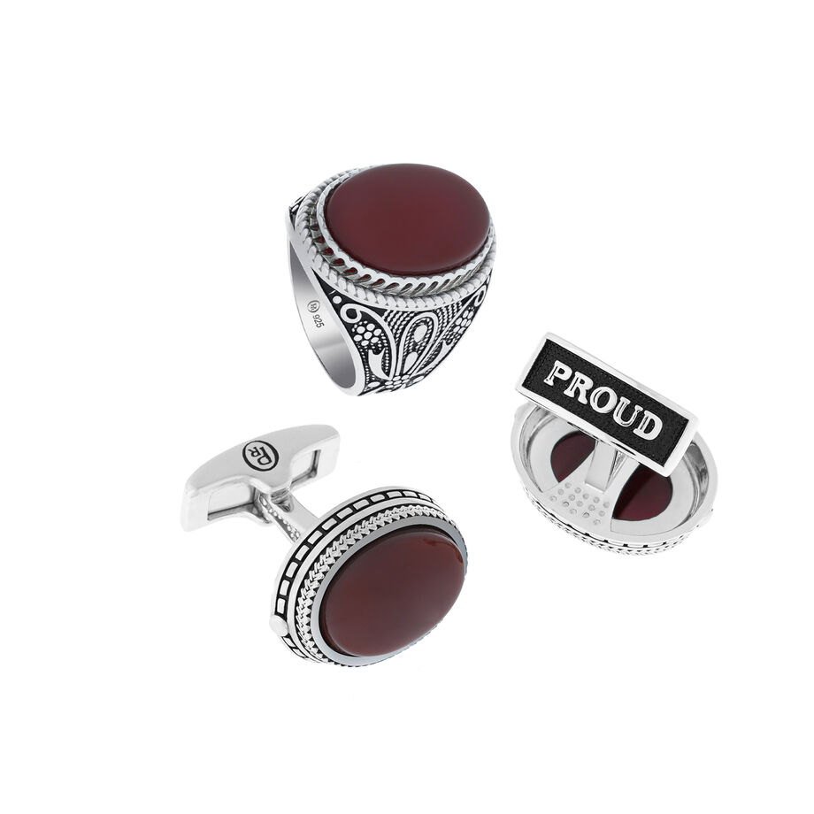 Box + R4967-C60-6-23 Silver Ring and Cufflinks Set