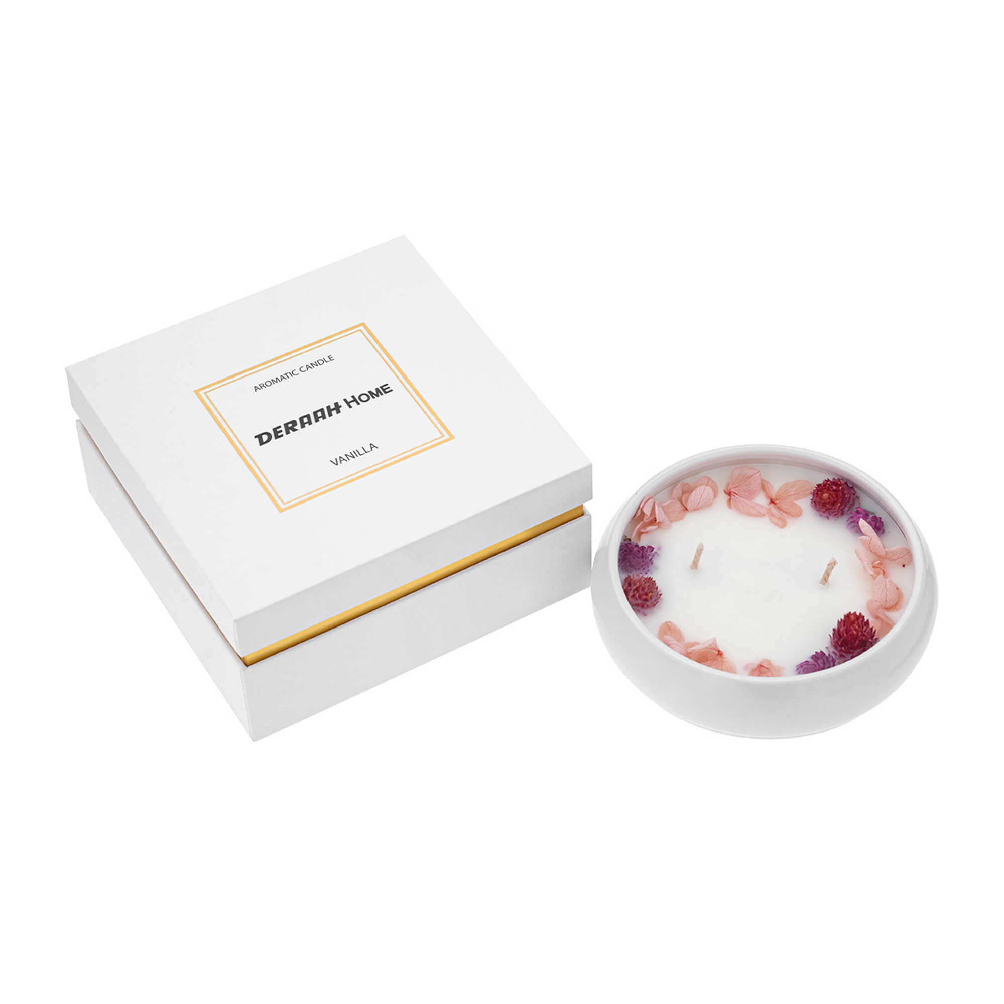 Ceramic scented candle 155 grams with dried roses 2 wicks