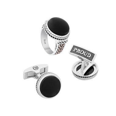 set of a silver ring and a cufflink,proud