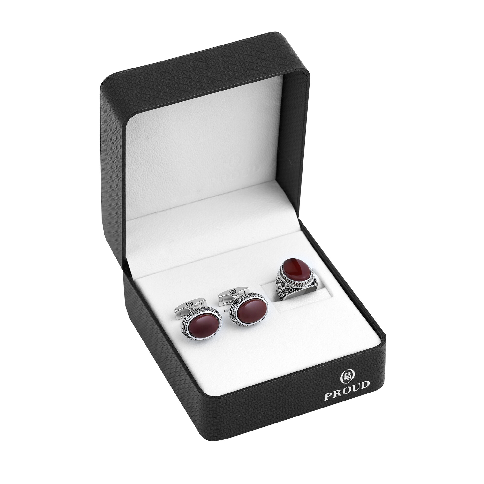 Box + R4967-C60-6-23 Silver Ring and Cufflinks Set