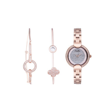 طقم بابيون ساعة و اسورتين روز جولد 