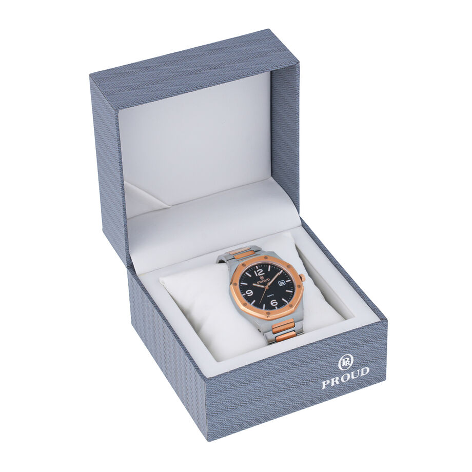 Proud Rose Gold and Silver with Leather Strap Men’s Watch - UH-21PR014