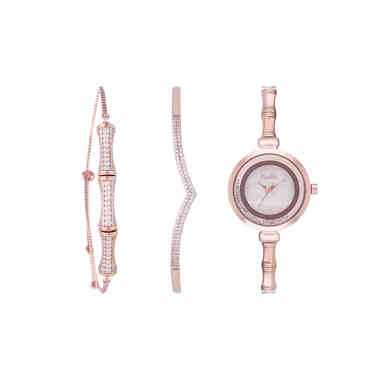 طقم بابيون ساعة و اسورتين روز جولد 