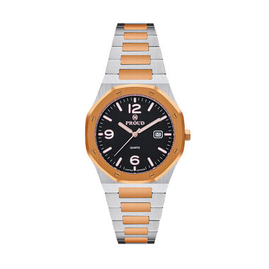 Proud Rose Gold and Silver with Leather Strap Men’s Watch - UH-21PR014