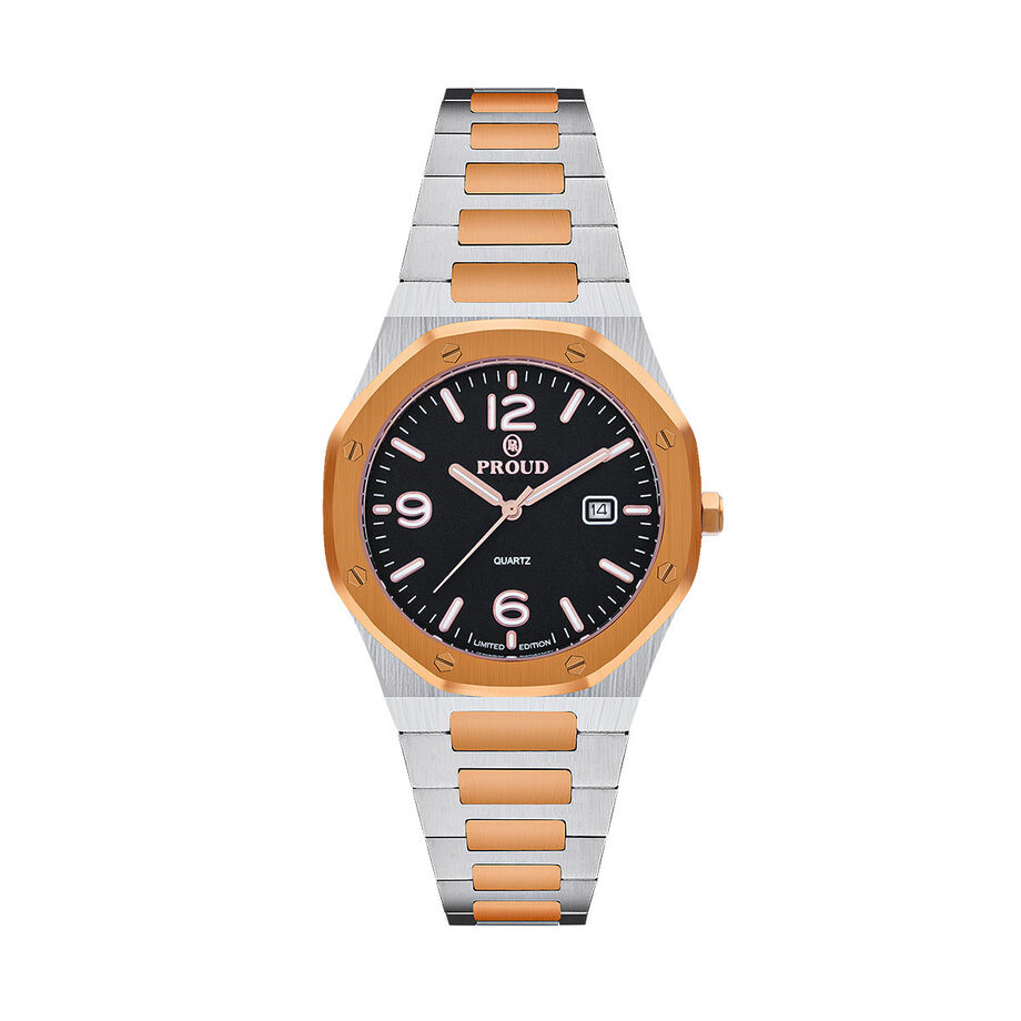 Proud Rose Gold and Silver with Leather Strap Men’s Watch - UH-21PR014