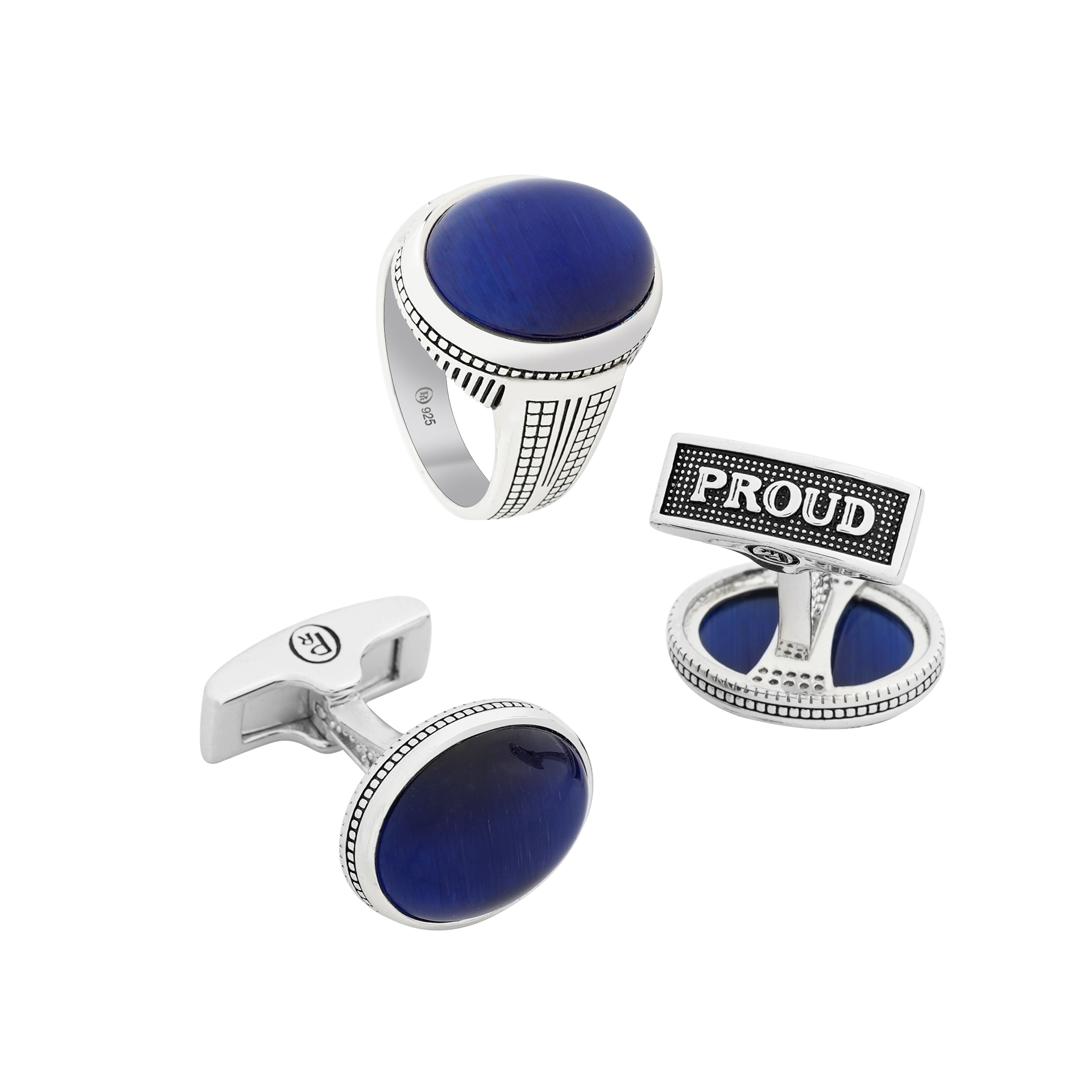 Cufflink Rings set of a silver ring and a cufflink,proud